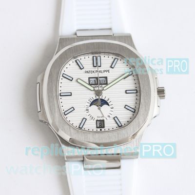 Swiss Replica TW Factory Patek Philippe Nautilus 5726 White Dial Calendar Wristwatch 